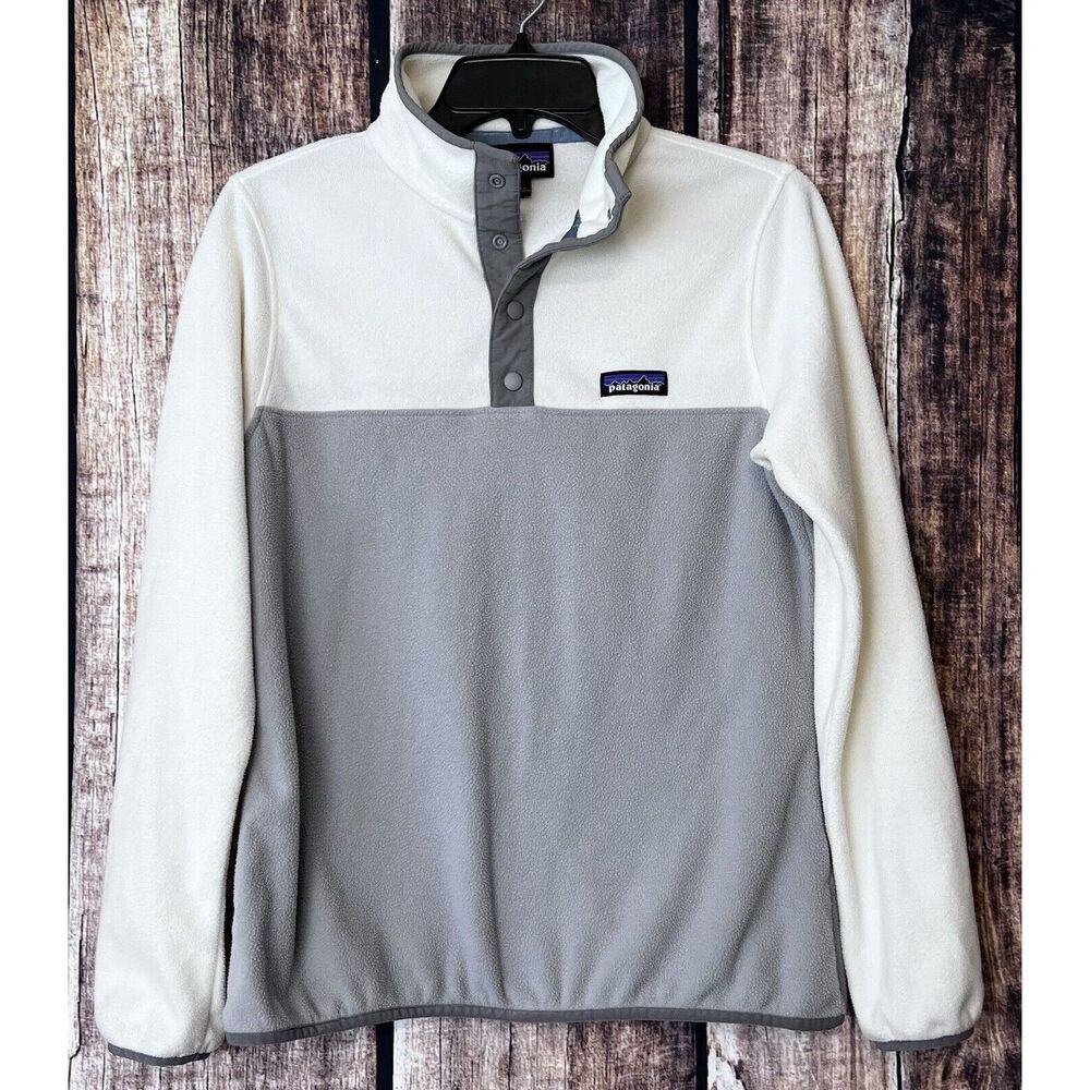 Patagonia Womens Micro D Snap-T Fleece Pullover Warm White Gray Small